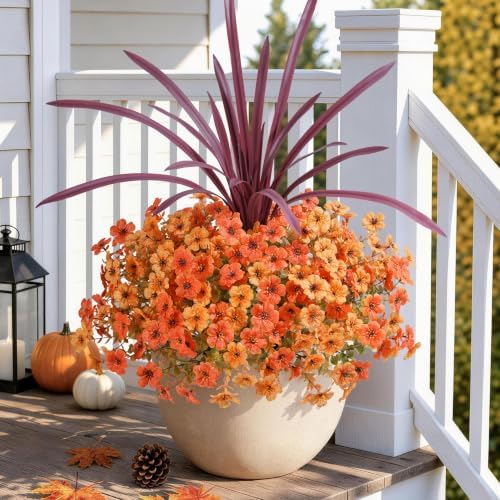 INSPRING Fall Artificial Mums for Outdoors 12 Pcs, UV Resistant Fall Flower