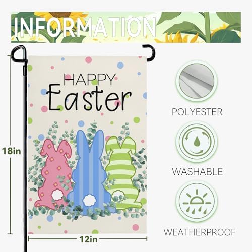 Easter Garden Flag 12x18 Double Sided Funny Bunny Garden Flags for Outside Holiday Rabbit Yard Flag Banner Outdoor Sign for Home Decor