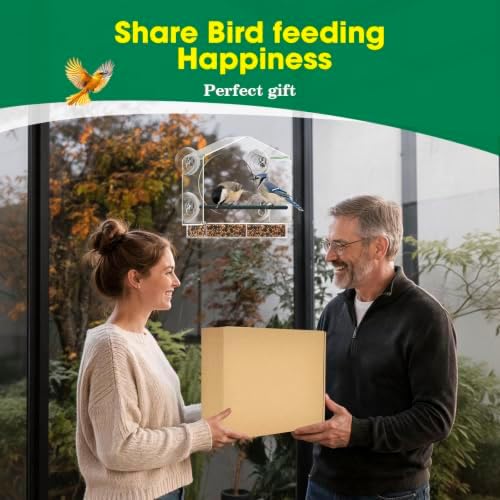 2Pcs Window Bird Feeder, Clear Acrylic Bird Feeder for Outside Window, Strong Suction Cups, Easy Fill & Clean Tray, Wild Bird Watching Gift for Nature Lovers (Large + Small)