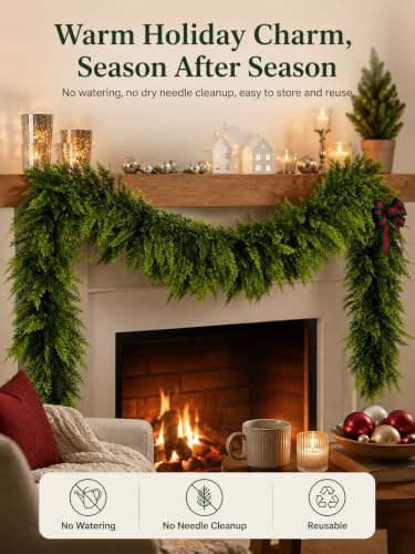 Artificial Christmas Cedar Garland, 6 FT Real Touch Pine Greenery