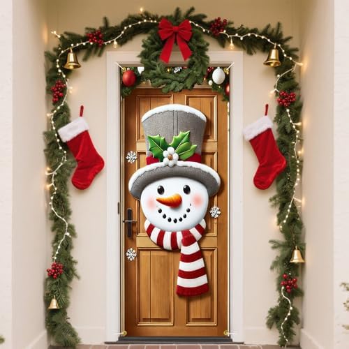 Snowman Door Hanger 35x71in Holly Top Hat Pine Arch Accent