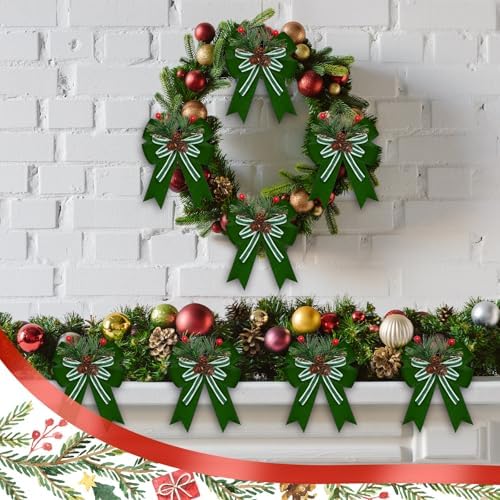 Moucuny 6 Pcs Christmas Velvet Bows Decoration Sage Green 5 x 6 Inch