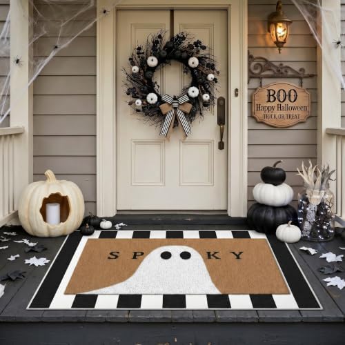 Tinideya 2 Pcs Halloween Door Mat Outdoor Layered Spooky Ghost Welcome Mat