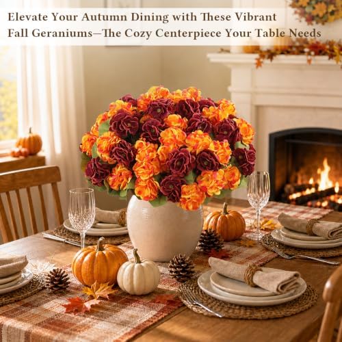 12 Pcs Artificial Geranium Flowers for Outdoors Fall Decoration