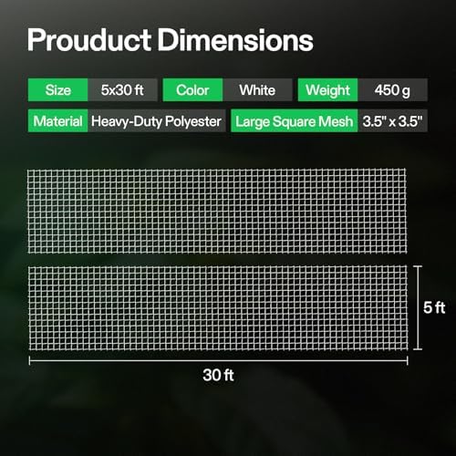 VIVOSUN 5 x 30 ft. Plant Trellis Netting, Heavy-Duty Polyester Grow Net, Garden Trellis Netting with Square Mesh for