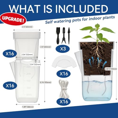 16 Pack Mini Self Watering Pots for Indoor Plant (2.5 Inch)