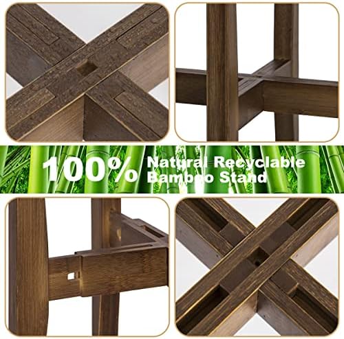 OERGKE 2 PACK Adjustable Plant Stand Indoor, Bamboo Mid Century Modern Plants Stands, Corner Flower Holder for Living Room, Fits 8 to 12 Inches Pots, (Pot & Plant Not Included)(Walnut)