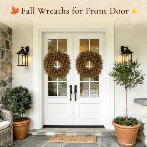 26 Inch Fall Wreath for Front Door, Artificial Boxwood Thanksgiving Decor