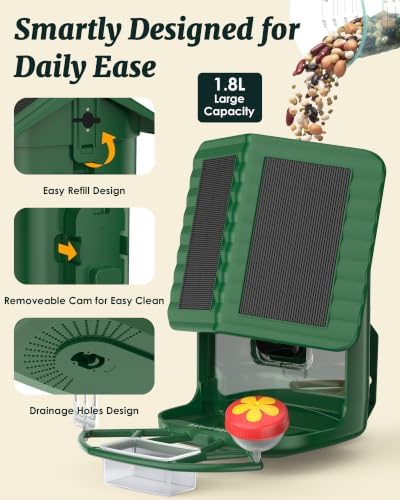 Smart Bird Feeder with Camera Solar Powered 2K Video AI Identify 32GB Card