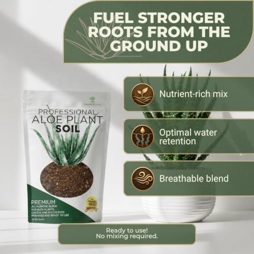Professional Aloe Plant Soil Mix Large 2.2 Quarts Ready to Use, Premium Potting Soil for Aloe Vera Cactus Succulent Plants, Fast Draining Blend Pinebark Peat Course Sand Indoor Made in USA
