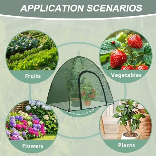 Plant Mesh Cover for Garden Protection - 37.5" x 37.5" x 27.5" Reusable Plant Tent Cage with Zipper & Stakes, Pest Guard Netting for Vegetables, Fruits, Flowers, Small Animals & Poultry 2PCS