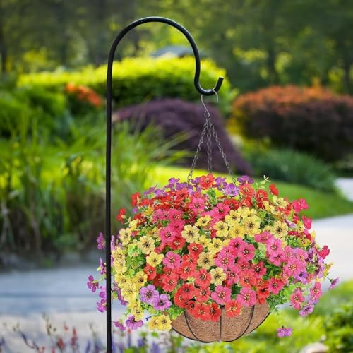 AGIRL 2 Set Artificial Hanging Flowers with Baskets for Outdoors