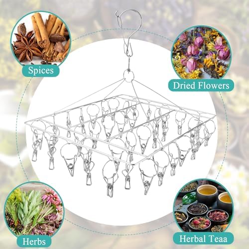 Herb Drying Rack for Drying Spices, Rustproof Dryer with 40 Hooks