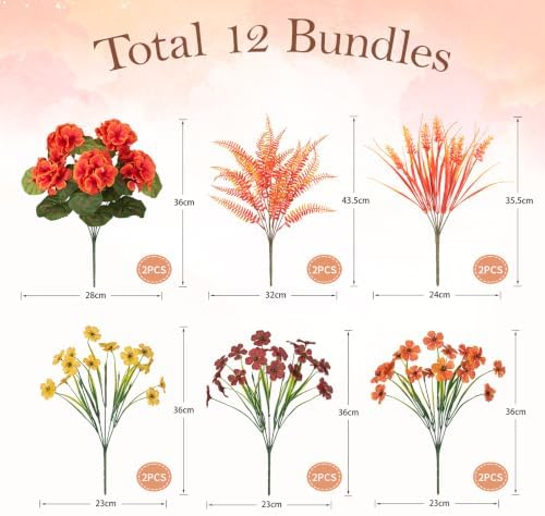 INQCMY 12 Pcs Artificial Mums for Outdoors Planters Fake Flowers Fall Decor