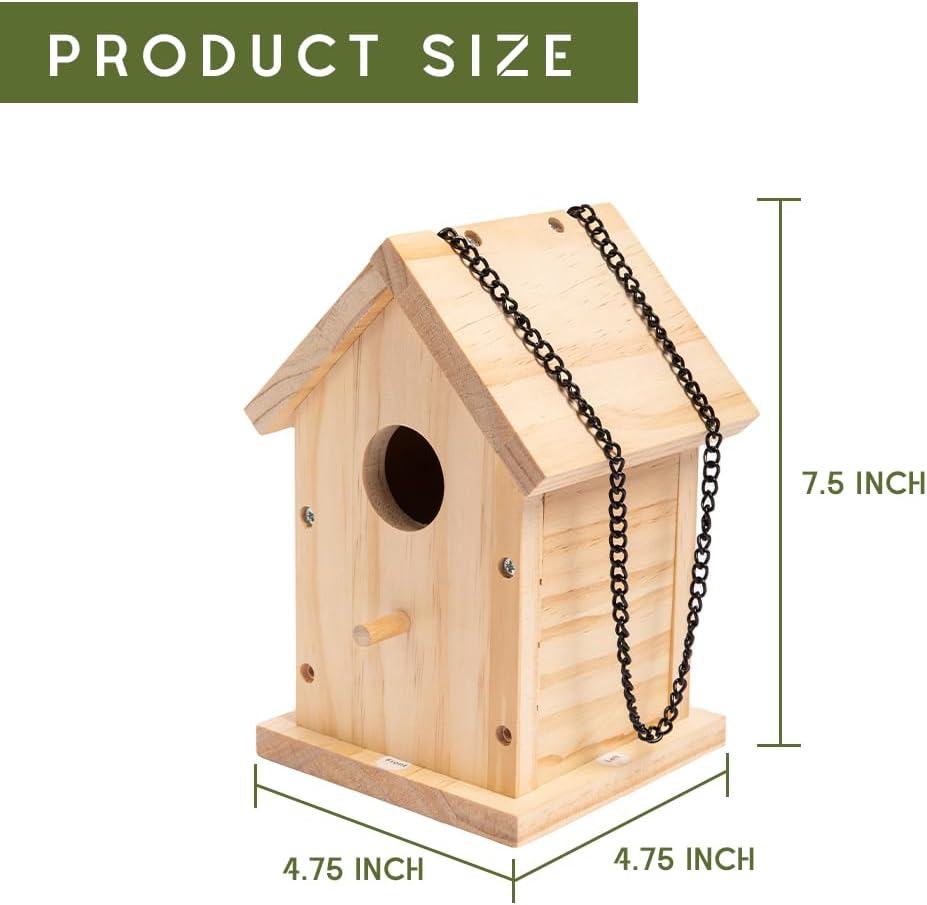 HPC Decor 2 Pack Bird Houses for Outside w/Chain,Natural Wooden Birdhouses Kit for Outdoors w/Predator Guard,Hanging