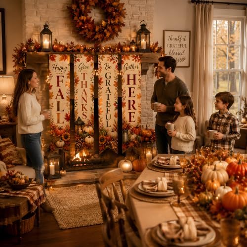 Thanksgiving Decorations - 4 PCS Vertical Fall Harvest Hanging Banners