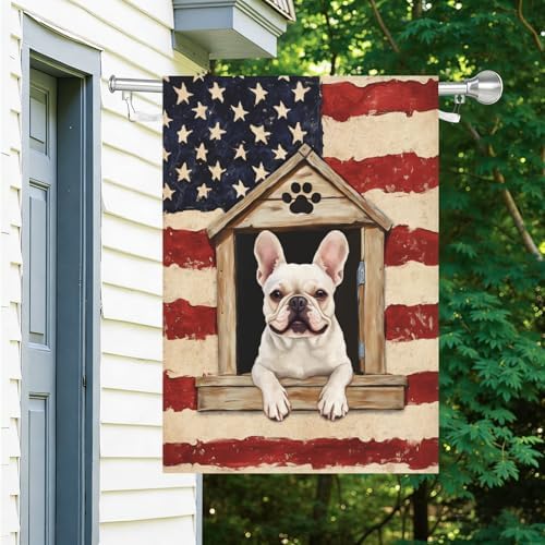 Bulldog Patriotic Garden Flags 4th of July Dog Garden Yard Flags 28 X 40 Double Sided for Outside Independence Day America Flag Lawn Decor Large Flag Banners for Outdoor Holiday Memorial Day Decor
