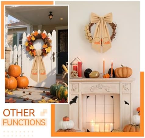 2 Pcs Fall Wreath Sash for Front Door Embroidery Monogram Pumpkin Ribbon Sash for Fall Thansgiving Yard Porch Decor (Letter S)