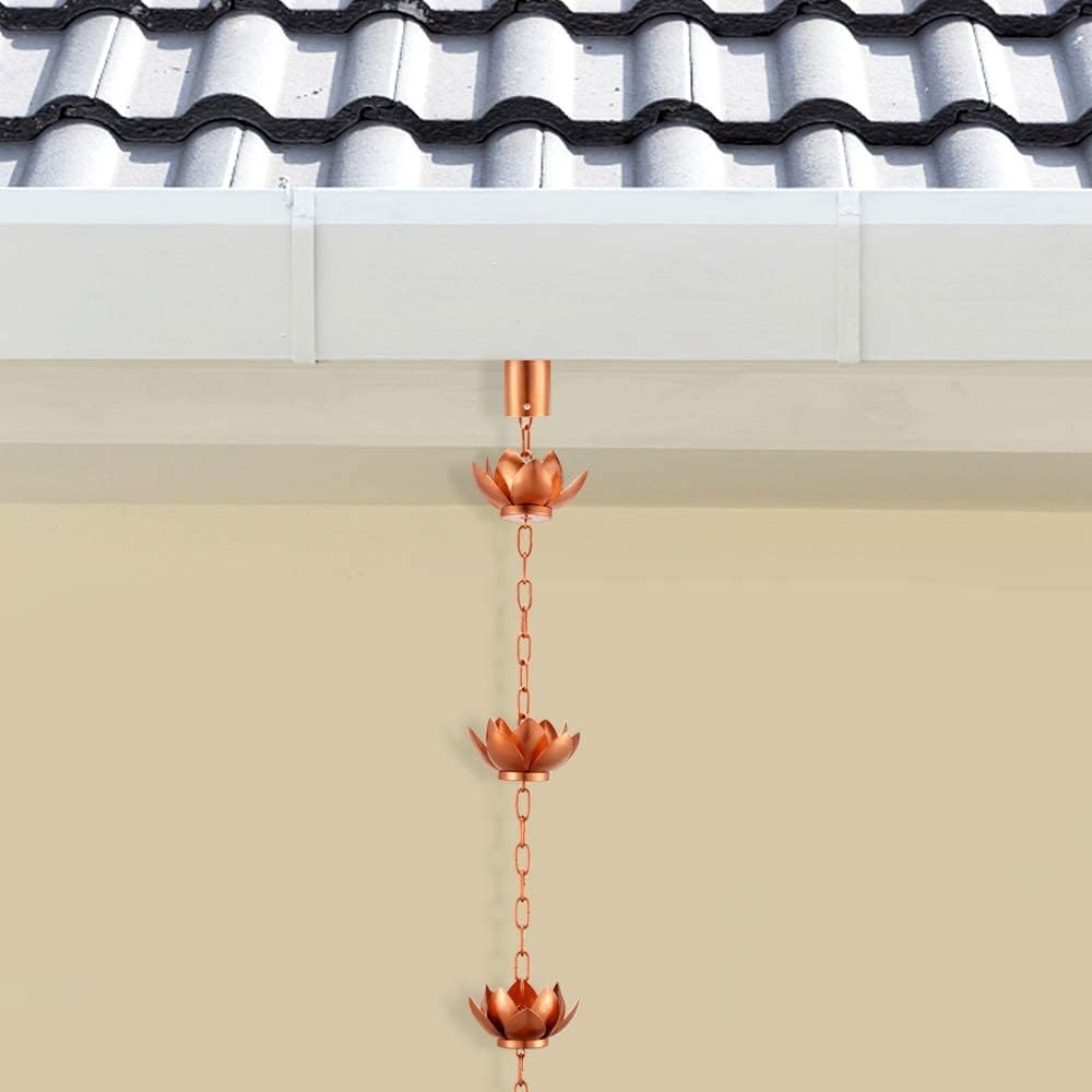Oak Leaf Rain Chain with Adapter, 8.5ft | Adjustable Lotus Rain Catcher Chain for Gutters Outside Downspout, for Divert
