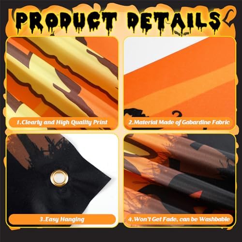 Remagr Happy Halloween Banner for Outdoor Large 118.1x19.7 Inch Yard Sign Banner Black Orange Pumpkin Halloween Party Decorations Welcome Hanging Flag Fence Garage Garden Porch Holiday Backdrop