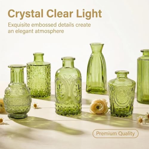 24PCS Mini Bud Vases As Wedding Centerpieces for Tables,Clear Bud Vases for Flowers,Small Flower Vases Suitable for Birthday Party,Anniversary,Wedding Reception,Baby Shower (Green, 24PCS)
