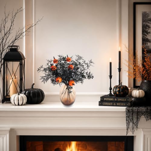 13 Pcs Plastic Leaves Pumpkins Halloween Floral Picks Gothic Stems