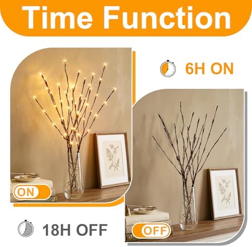 Vanthylit 3PK 30" Brown Lighted Twig Branches Pathway Light 60 LED Warm White Bulbs for Outdoor and Indoor