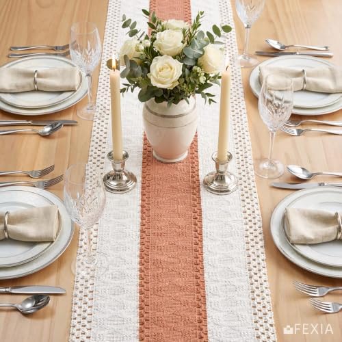 FEXIA Boho Table Runner for Home Decor 12x36 Coral Farmhouse Decorations