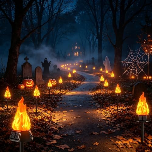 Toodour Solar Halloween Lights Outdoor, 8 Pack Solar Torch Light Waterproof
