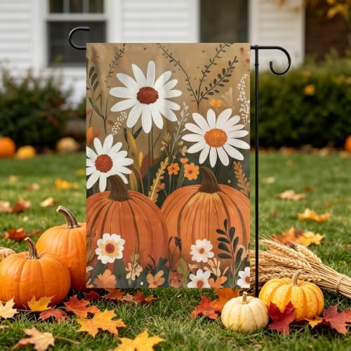 Pumpkin Daisy Garden Flags 12x18 Double Sided, Fall Yard Flags for Outside