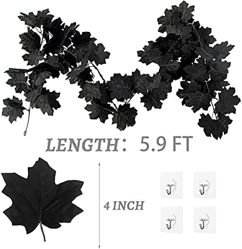 Black Leaf Garland, 12PCS Halloween Artificial Hanging Fall Maple Vines
