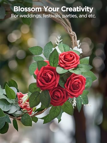 InnoGear Fake Roses 100 Pcs Dark Red Flowers Artificial Faux Foam Floral