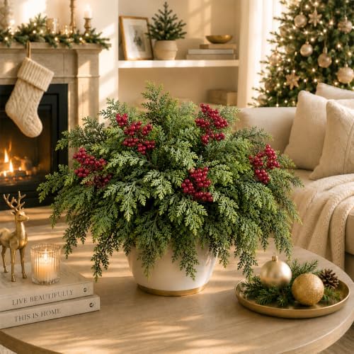 Artificial Cedar Branches, 18 Inch Real Touch Christmas Greenery Pine Picks