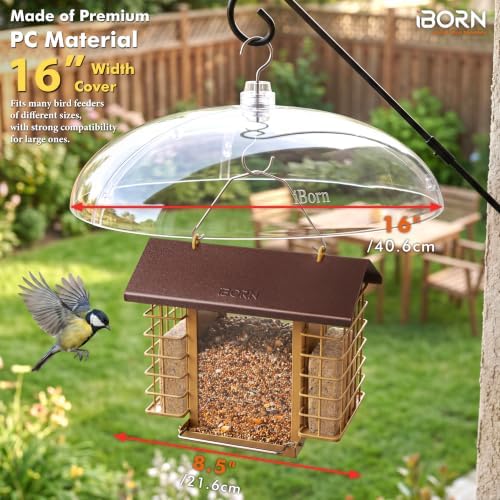 iBorn Bird Feeder Rain Guard, 16" Dome Weatherproof Cover,PC Clear 1Pk