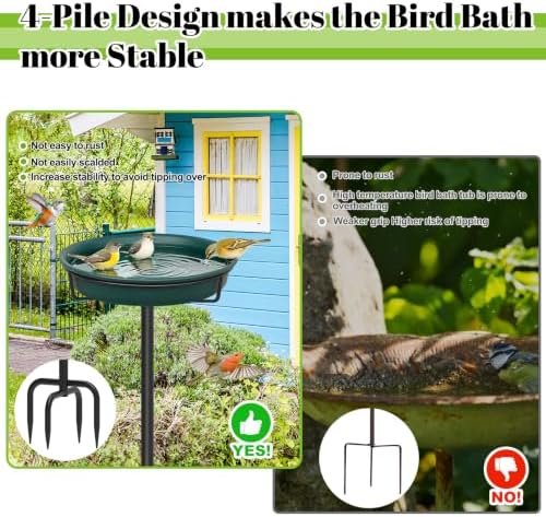 39In Freestanding Birdbaths Bowl Outdoor, Standing Garden Bird Bath Bird Feeder Bowl with Metal Stake, Detachable Decoration Spa Birdfeeder for Garden Patio Yard Lawn, 4 Spiky Feet (D)
