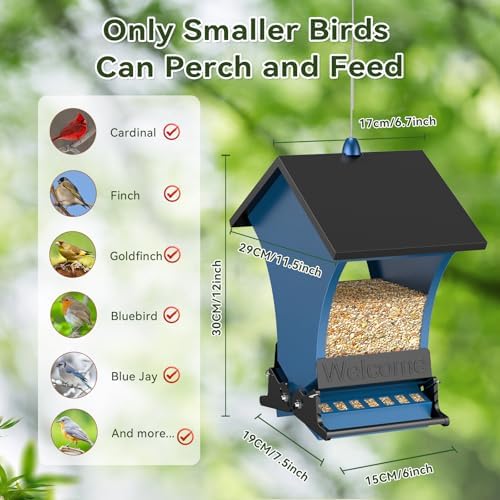 Wildpark Squirrel Proof Bird Feeders for Outdoors, 5LB Metal Hanging Feeders, Large Wild Feeders for Cardinals, Chickadees, Durable Backyard Feeders -One in Blue