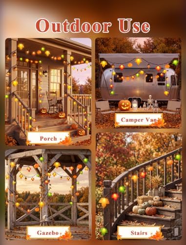 Fall Decor String Lights, 8.5FT 10 LED Thanksgiving Lights Outdoor Plug in