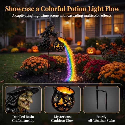 Halloween Witch Cauldron Garden Light Flying Witch Waterfall Stake (1PC)