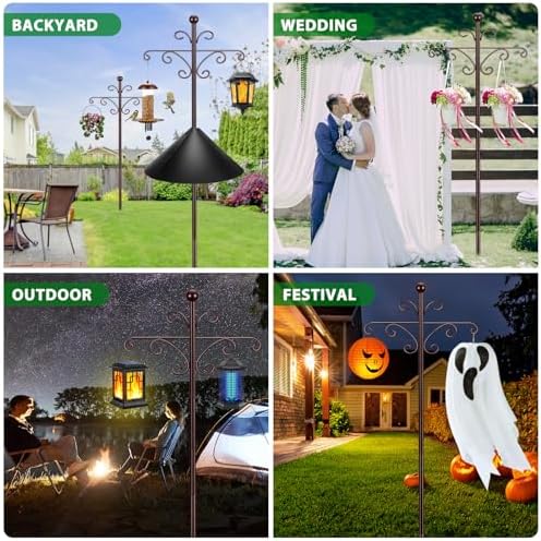2 Pack 108 Inch Shepherd Hooks, Heavy Duty Bird Feeder Pole 7 Prong Base