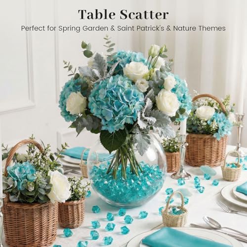 DOMESTAR Teal Fake Ice Rocks, 150 PCS Acrylic Crystal for Vase Fillers