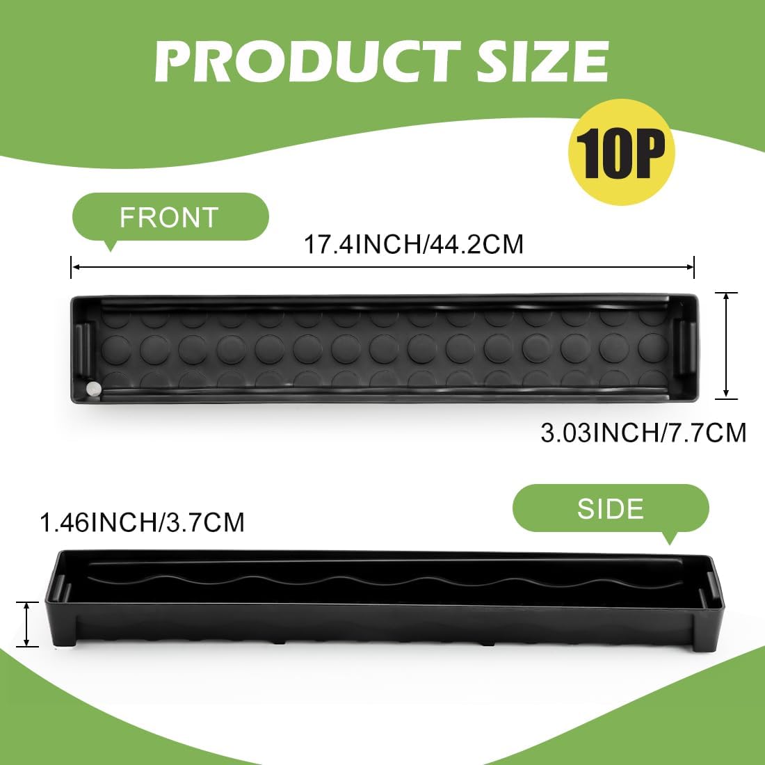 RooTrimmer 10 Pack Plastic Windowsill Saucer with 2.8 inch (7CM) Square Nursery Pots 60pcs, Rectangular Window Sill