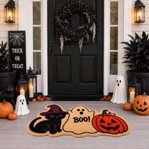 Halloween Black Cat Ghost Pumpkin Welcome Doormat-Halloween Coir Door Mat