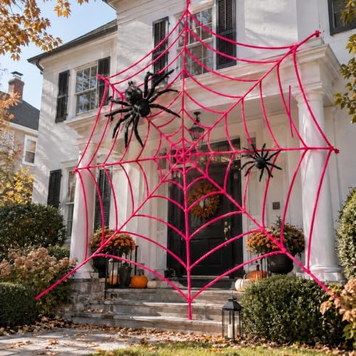 16.4 Ft Halloween Pink Spider Web Decoration, Cute Cobweb Wall Decor