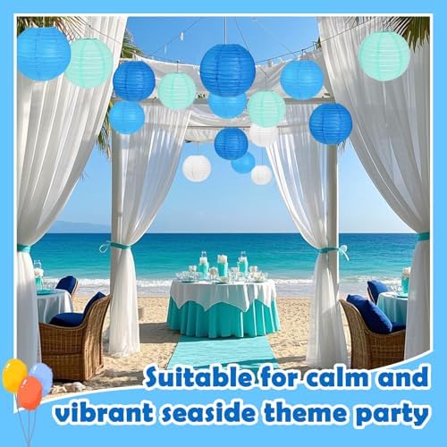 Blue Paper Lanterns, 12Pcs 6-12 Inch Round Hanging Party Decorations
