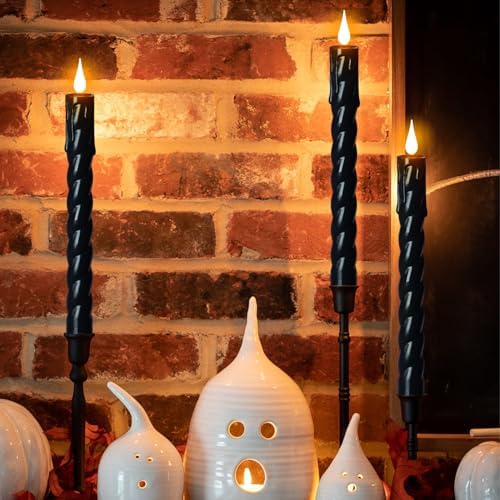 Black Flameless Taper Candles Battery Operated with Remote Timer
