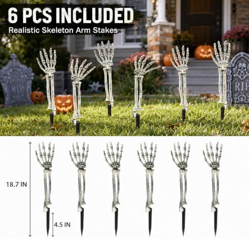 AOGU 6PC Skeleton Arm Stakes, Outdoor Halloween Decorations for Yard