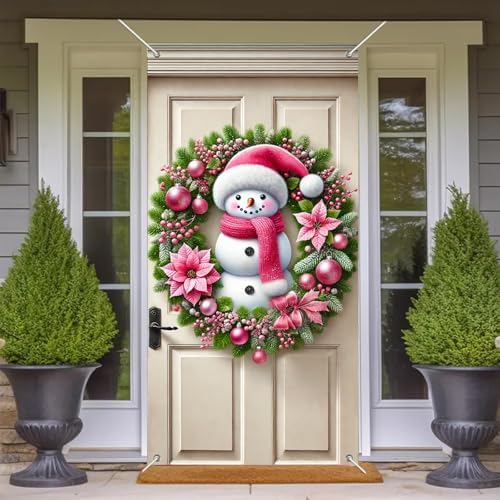 BlissYard Christmas Door Cover Santa Pink 35x71 Inch Polyester