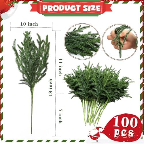 100 Pcs Realistic Christmas Pine Branches Natural Droopy Soft Bendable
