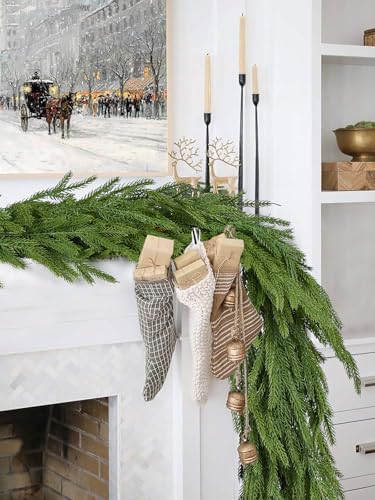 Lvydec Christmas Norfolk Pine Garlands, Real Touch Artificial Pine Garlands Greenery Faux Cedar Garland for Mantle Table Holiday Fireplace Winter Decor (Light Green, 6ft)