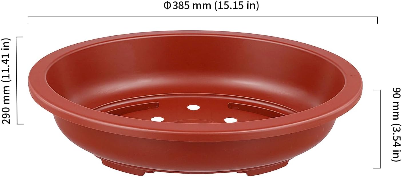 HOIGON 8 PCS 15 x 11 Inch Plastic Oval Bonsai Training Pots, Red Large Shallow Oval Planter Pot with Drainage Hole